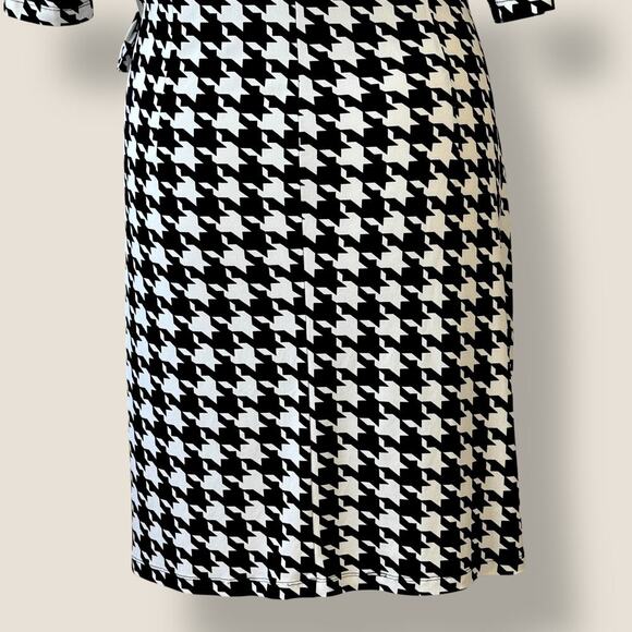 Kiara Houndstooth Half Sleeve Ruched Stretchy Sheath Dress Size L Black & White - Picture 10 of 13